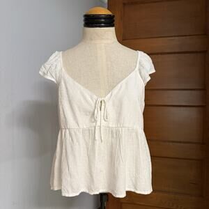 Hollister White Tie-Front Babydoll Top Size L - Textured Swiss Dot Coquette Y2K